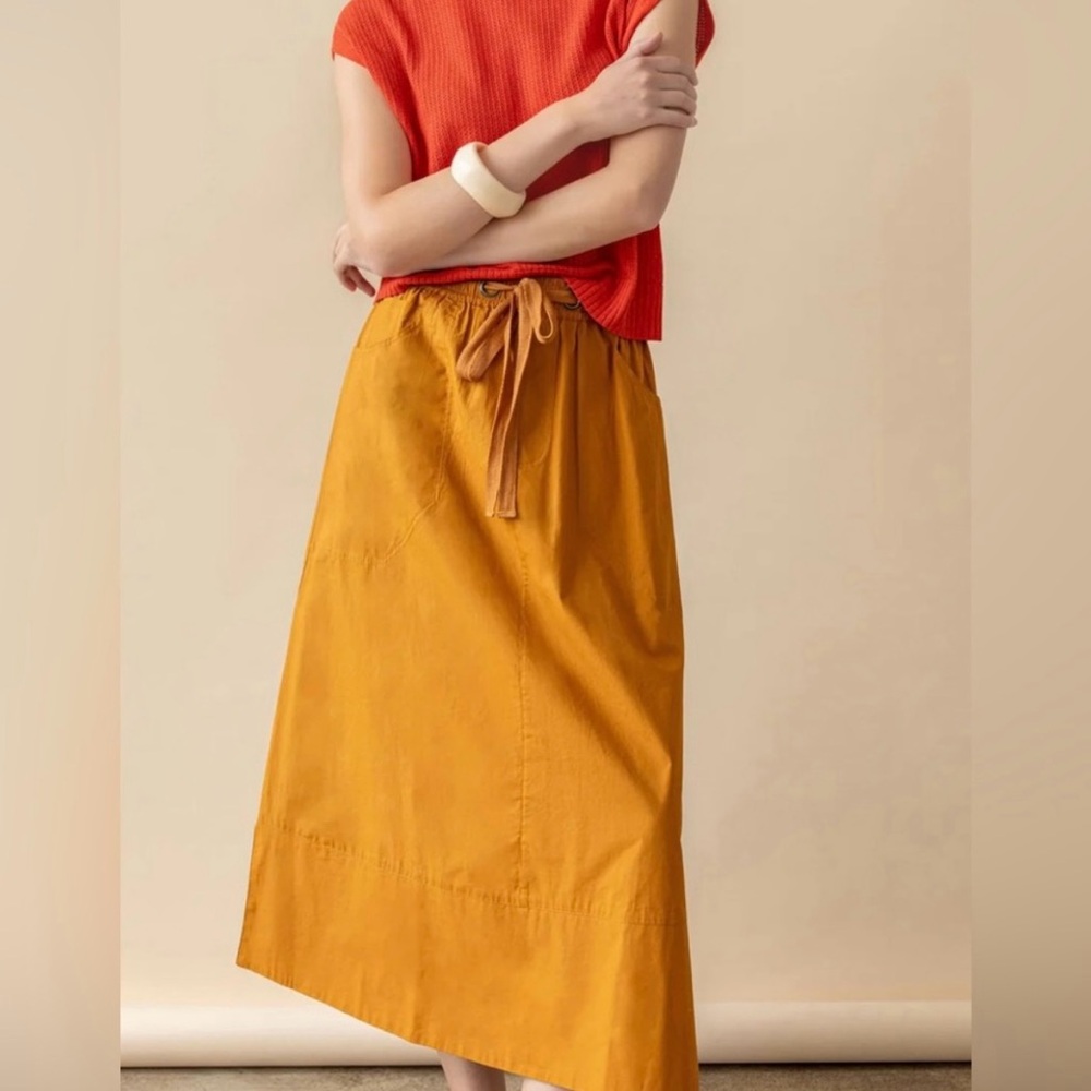 Lilla P Gold Midi A-Line Skirt with Tie Front